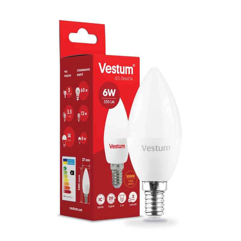 Лампа LED VESTUM C37 6W 3000K 550Лм220V E14